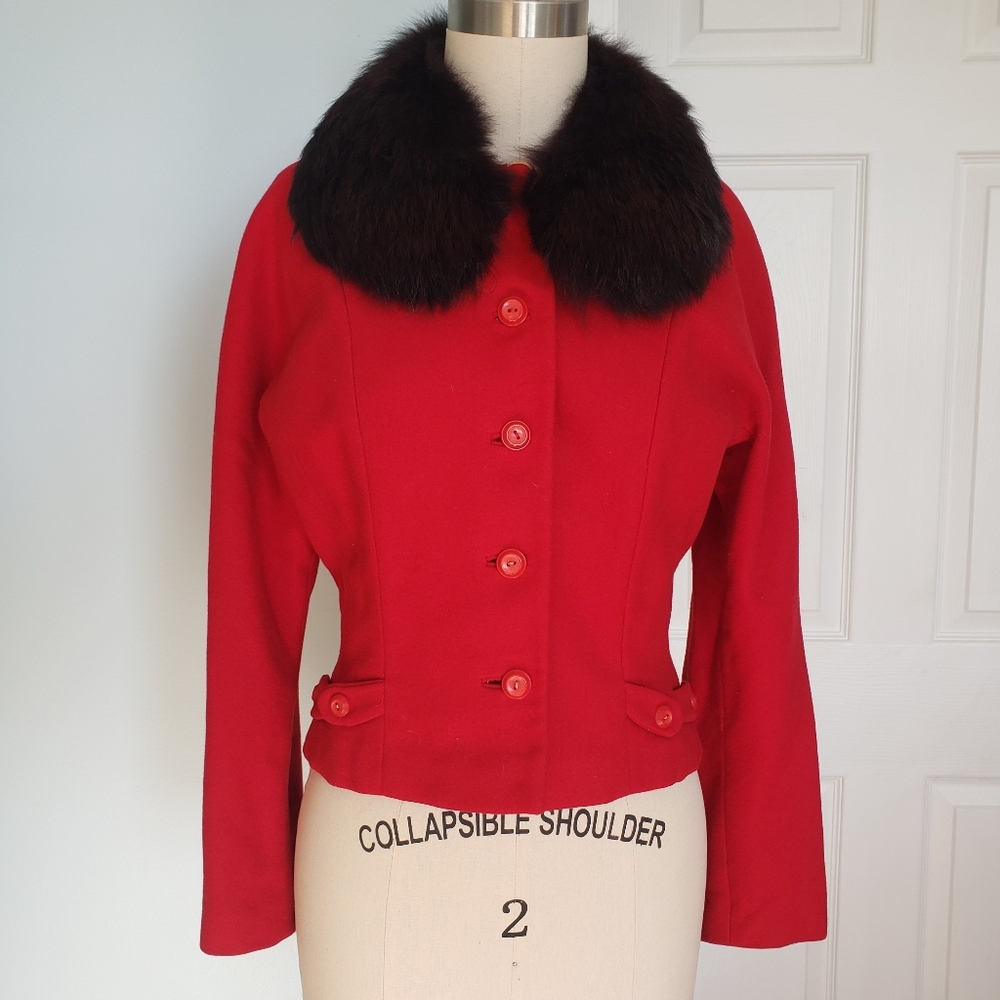 Vintage 1950's Wool Jacket with Fur Collar, S/M
